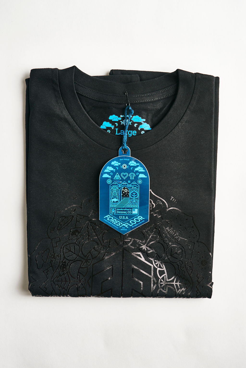 Buy Holographic / Iridescent Foil FOREST FLOOR Mandala Logo™ on 100% Cotton Premium T-Shirt