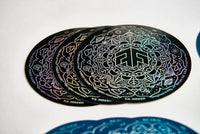 (12) Stickers Set, FOREST FLOOR Mandala Logo™, Pack of Twelve Round Psychedelic Decals