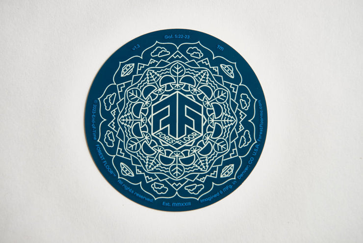 (1) Glow-in-the-Dark Sticker FOREST FLOOR Mandala Logo™ v1.3, One 3.75" Round Decal