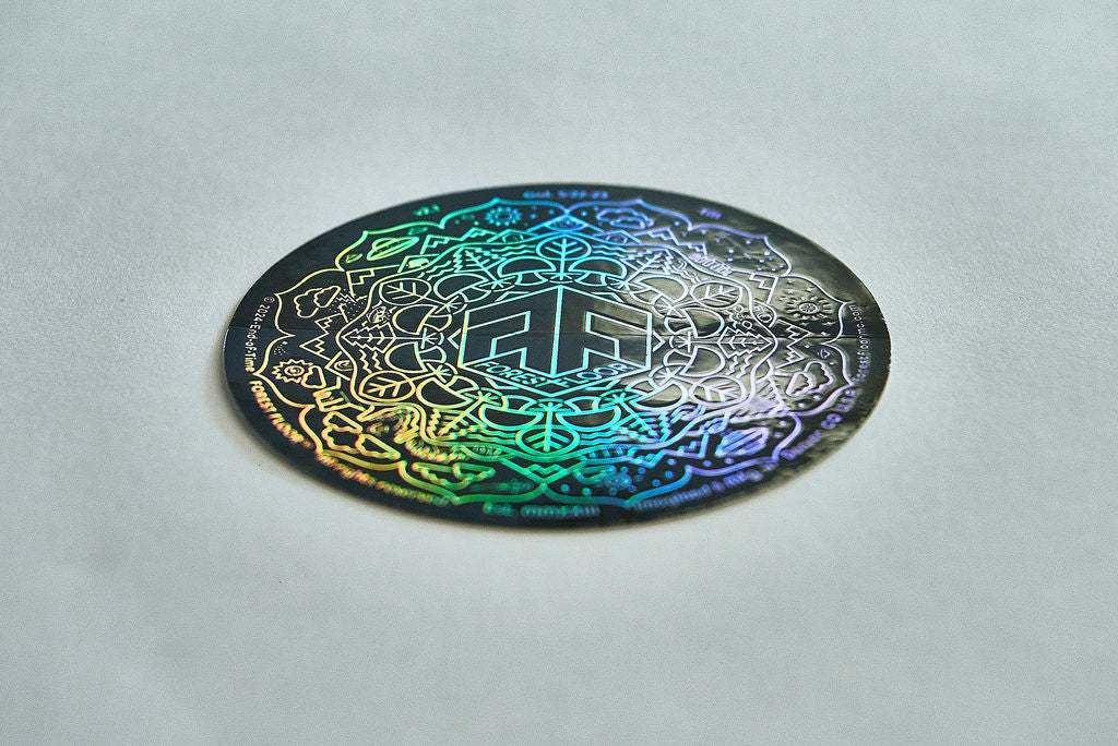 (52) Stickers Set, FOREST FLOOR Mandala Logo™, Pack of Fifty-Two Round Psychedelic Decals