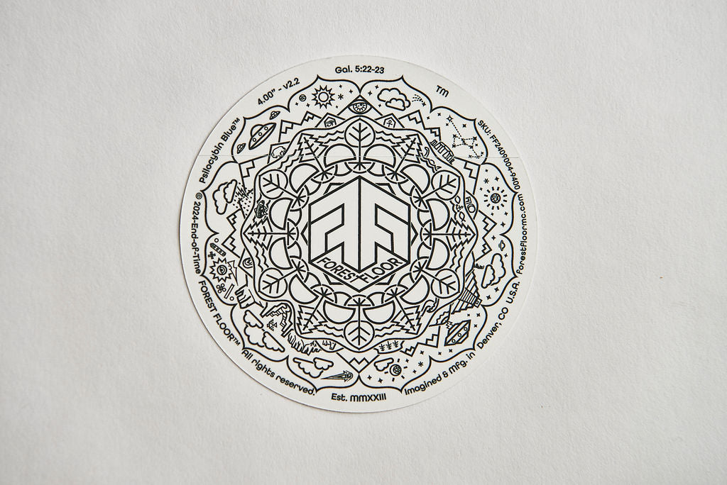(52) Stickers Set, FOREST FLOOR Mandala Logo™, Pack of Fifty-Two Round Psychedelic Decals