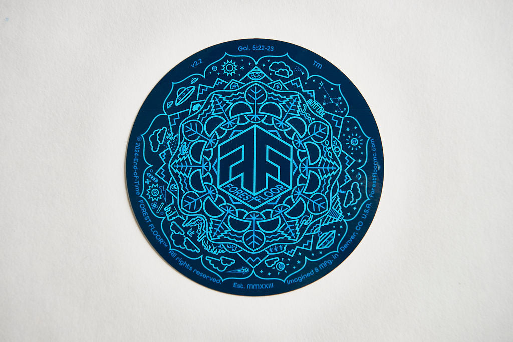 (52) Stickers Set, FOREST FLOOR Mandala Logo™, Pack of Fifty-Two Round Psychedelic Decals