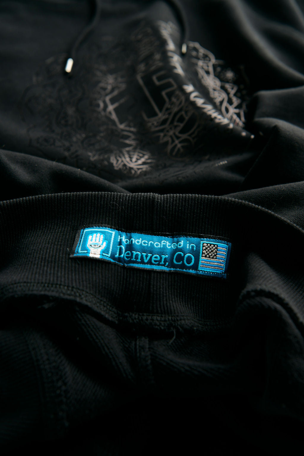Holographic / Iridescent Foil FOREST FLOOR Mandala Logo™ on 100% Premium French Terry Cotton Hood