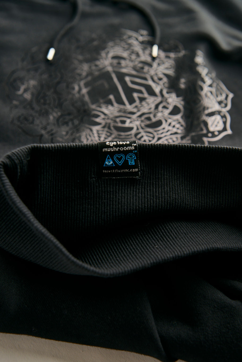 Holographic / Iridescent Foil FOREST FLOOR Mandala Logo™ on 100% Premium French Terry Cotton Hood