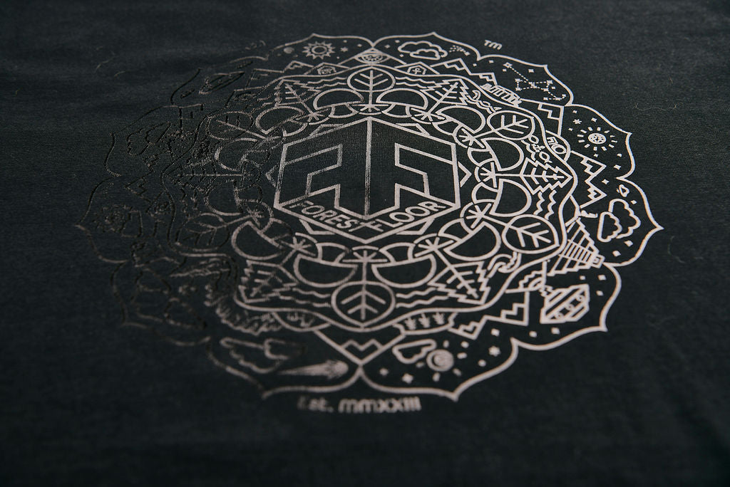 Holographic / Iridescent Foil FOREST FLOOR Mandala Logo™ on 100% Cotton Premium T-Shirt