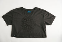 Holographic / Iridescent Foil FOREST FLOOR Mandala Logo™ on Woman’s 100% Cotton Premium Crop Top Tee