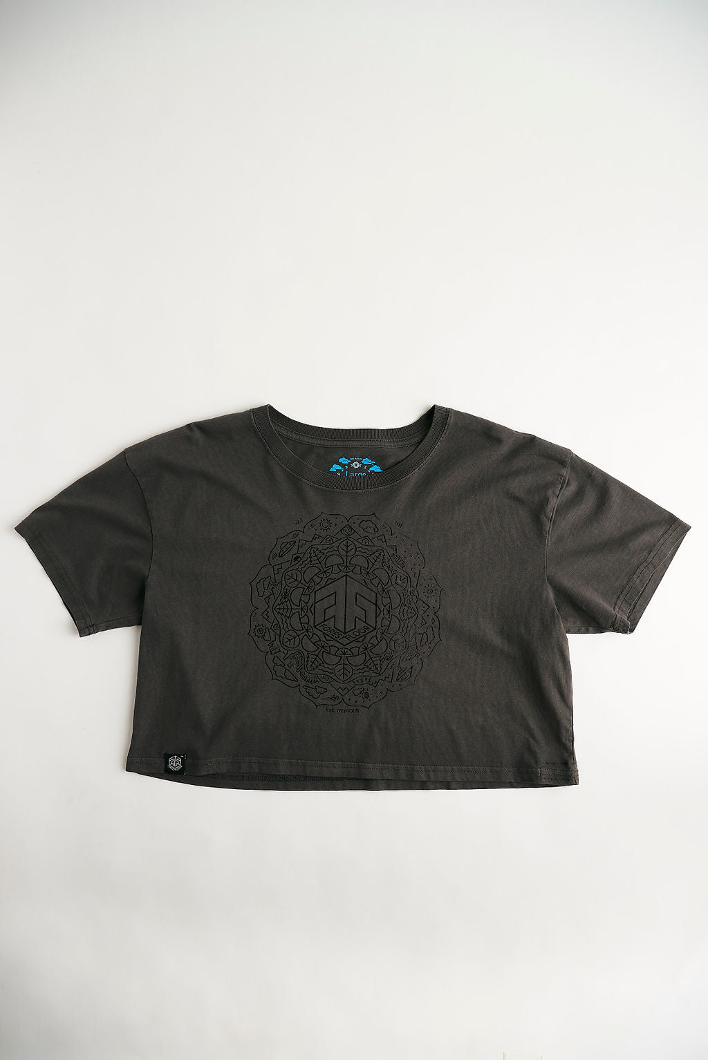 Holographic / Iridescent Foil FOREST FLOOR Mandala Logo™ on Woman’s 100% Cotton Premium Crop Top Tee