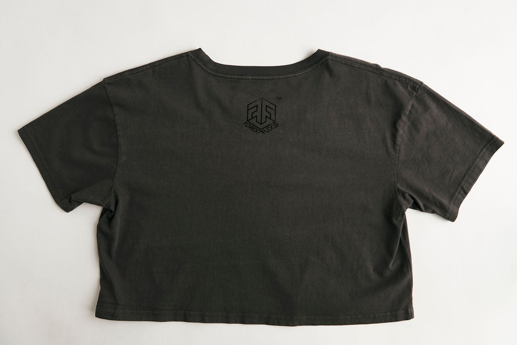 Holographic / Iridescent Foil FOREST FLOOR Mandala Logo™ on Woman’s 100% Cotton Premium Crop Top Tee
