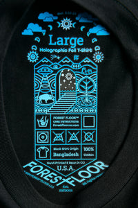 Holographic / Iridescent Foil FOREST FLOOR Mandala Logo™ on 100% Cotton Premium T-Shirt