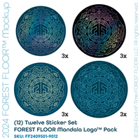 (12) Stickers Set, FOREST FLOOR Mandala Logo™, Pack of Twelve Round Psychedelic Decals