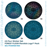 (4) Stickers Set, FOREST FLOOR Mandala Logo™, Pack of Four Round Psychedelic Decals
