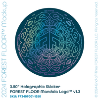 (1) Holographic Sticker FOREST FLOOR Mandala Logo™ v1.3 with Dark Psilocybin Blue™ Background, One 3.50" Round Decal