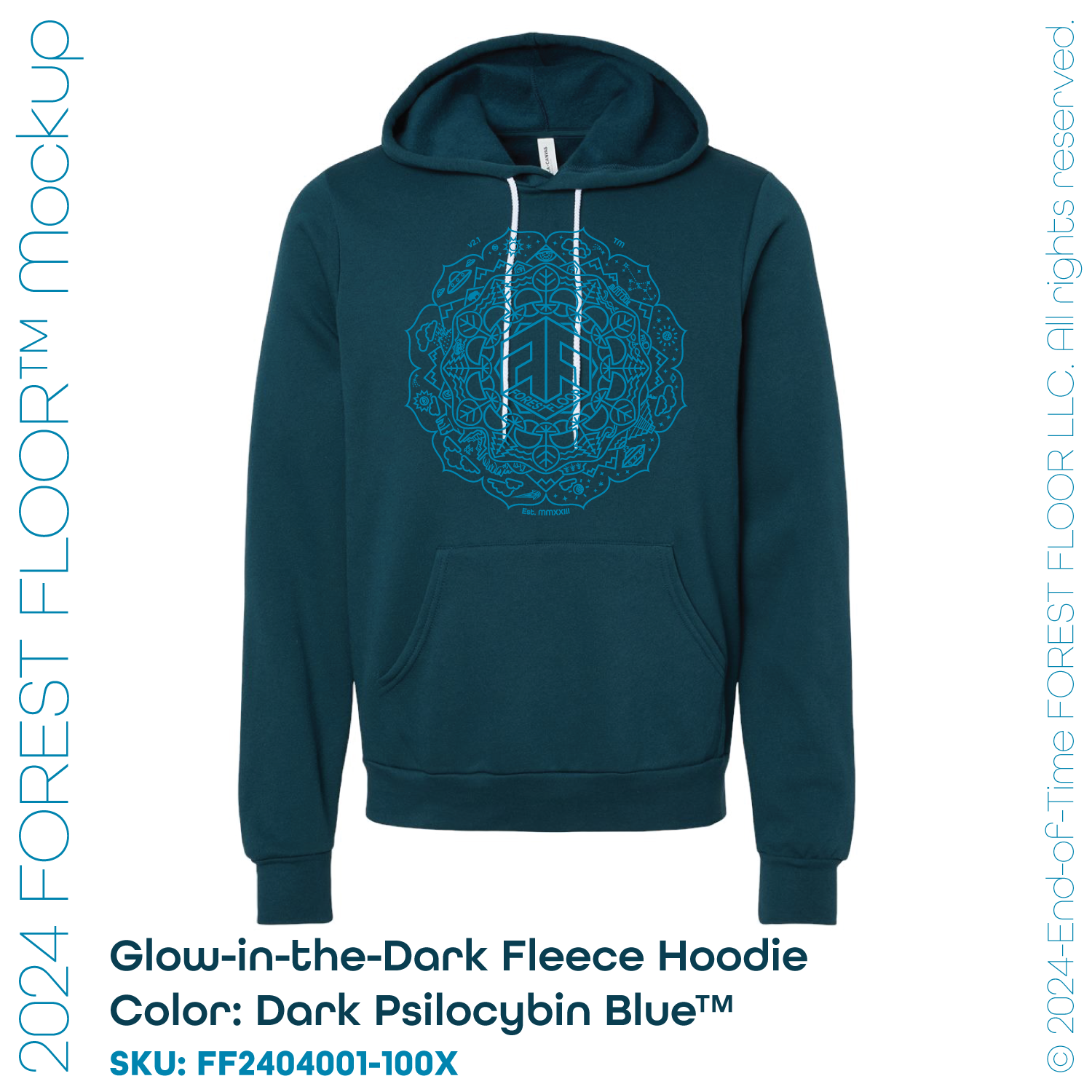 Men's / Unisex Psilocybin Blue™ Glow-in-the-Dark FOREST FLOOR Mandala Logo™ on Sponge Fleece Hooded Sweatshirt
