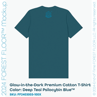 Psilocybin Blue™ Glow-in-the-Dark FOREST FLOOR Mandala Logo™ on 100% Cotton Tee