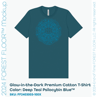 Psilocybin Blue™ Glow-in-the-Dark FOREST FLOOR Mandala Logo™ on 100% Cotton Tee