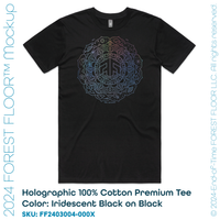 Holographic / Iridescent Foil FOREST FLOOR Mandala Logo™ on 100% Cotton Premium T-Shirt