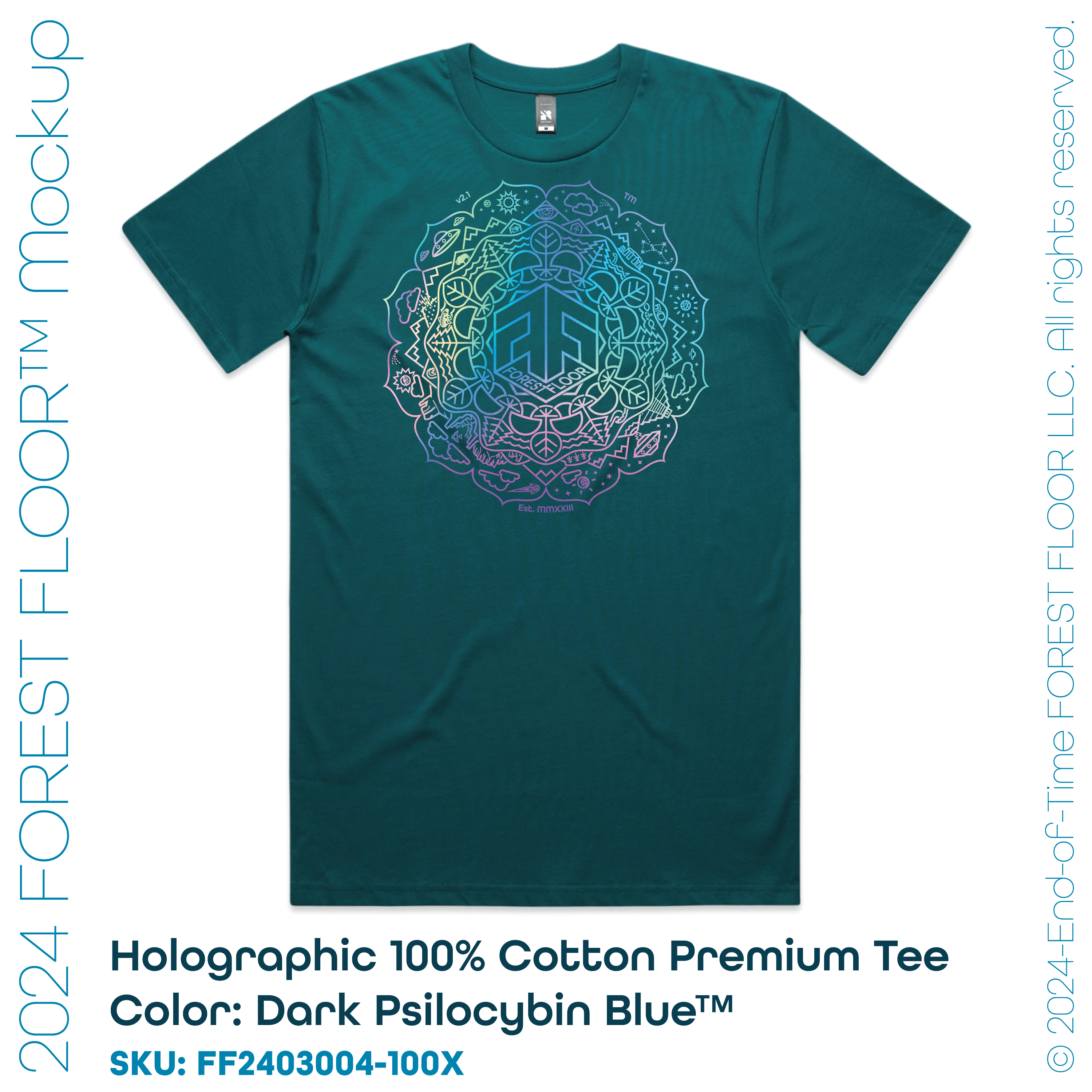 Holographic / Iridescent Foil FOREST FLOOR Mandala Logo™ on 100% Cotton Premium T-Shirt