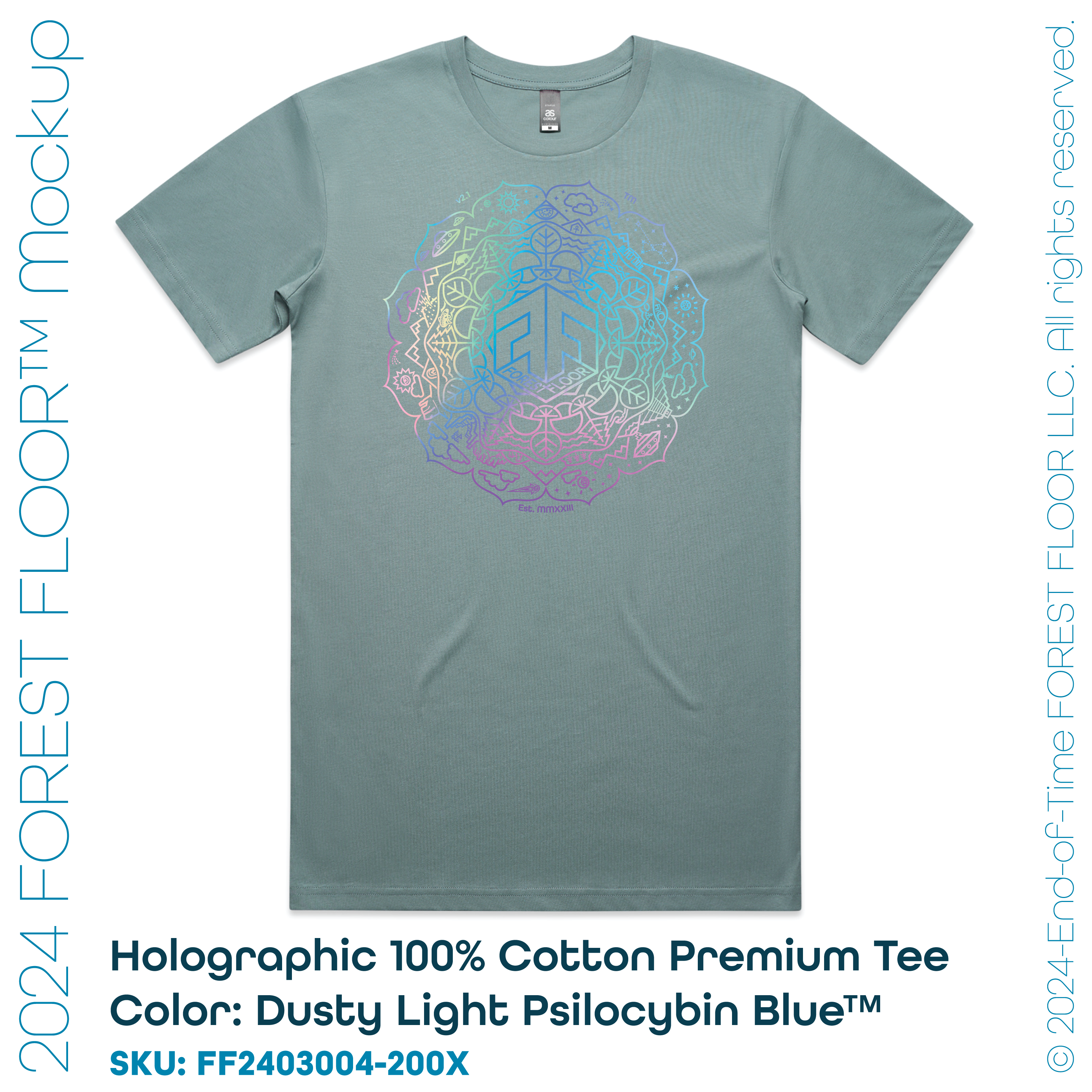 Holographic / Iridescent Foil FOREST FLOOR Mandala Logo™ on 100% Cotton Premium T-Shirt