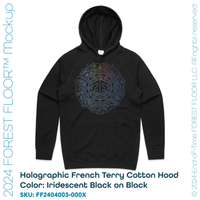 Holographic / Iridescent Foil FOREST FLOOR Mandala Logo™ on 100% Premium French Terry Cotton Hood
