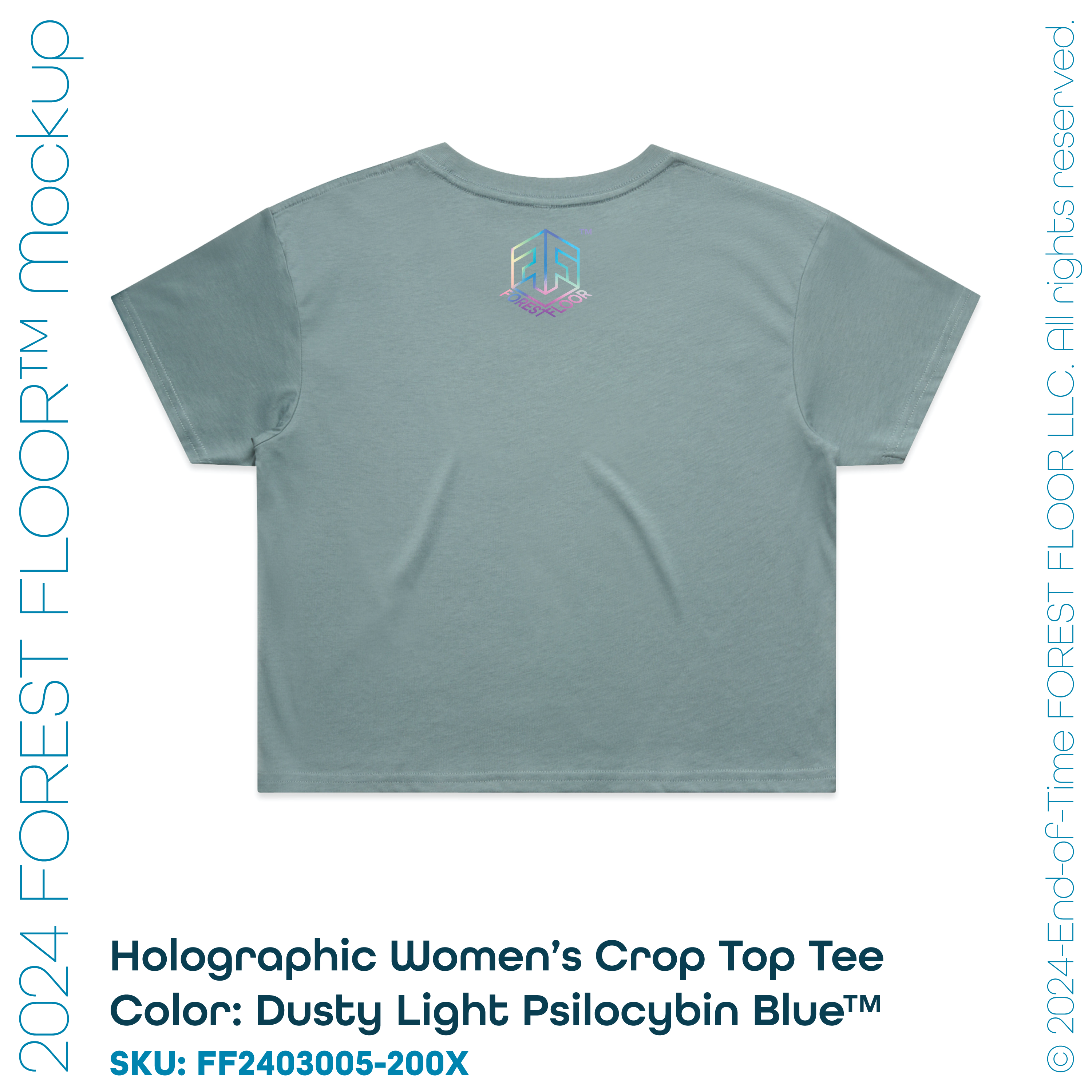 Holographic / Iridescent Foil FOREST FLOOR Mandala Logo™ on Woman’s 100% Cotton Premium Crop Top Tee