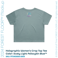 Holographic / Iridescent Foil FOREST FLOOR Mandala Logo™ on Woman’s 100% Cotton Premium Crop Top Tee