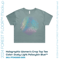 Holographic / Iridescent Foil FOREST FLOOR Mandala Logo™ on Woman’s 100% Cotton Premium Crop Top Tee