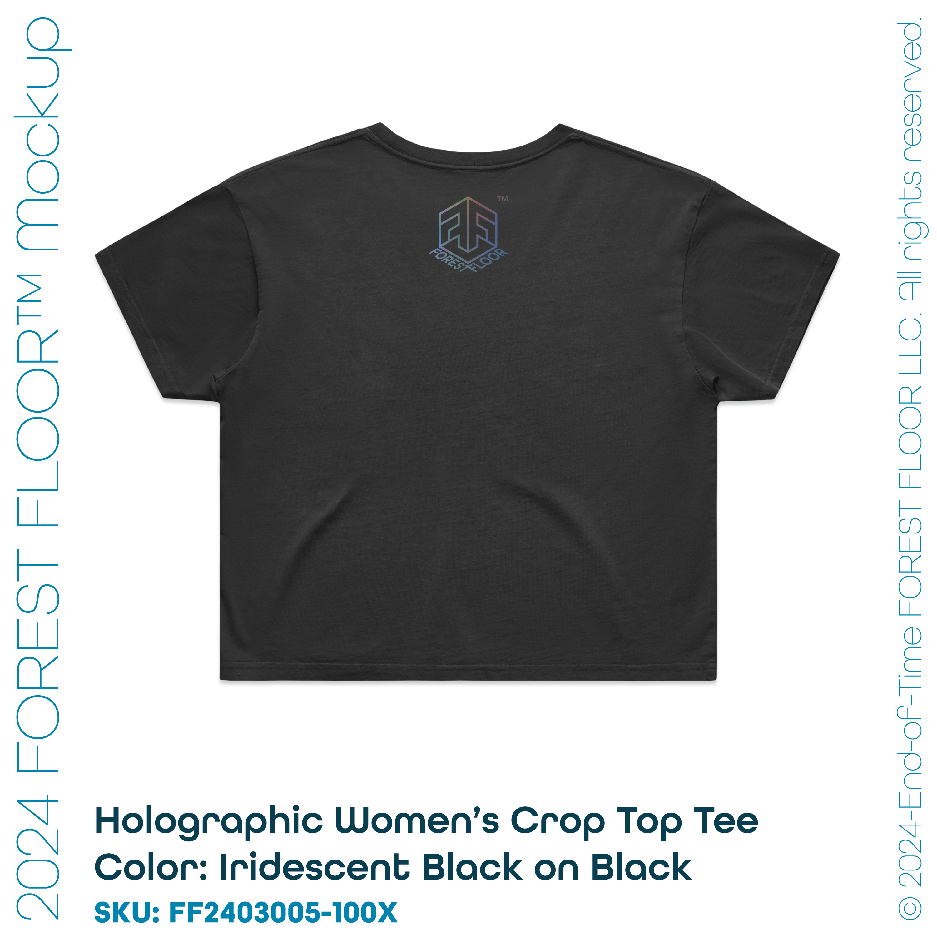 Holographic / Iridescent Foil FOREST FLOOR Mandala Logo™ on Woman’s 100% Cotton Premium Crop Top Tee