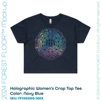 Holographic / Iridescent Foil FOREST FLOOR Mandala Logo™ on Woman’s 100% Cotton Premium Crop Top Tee