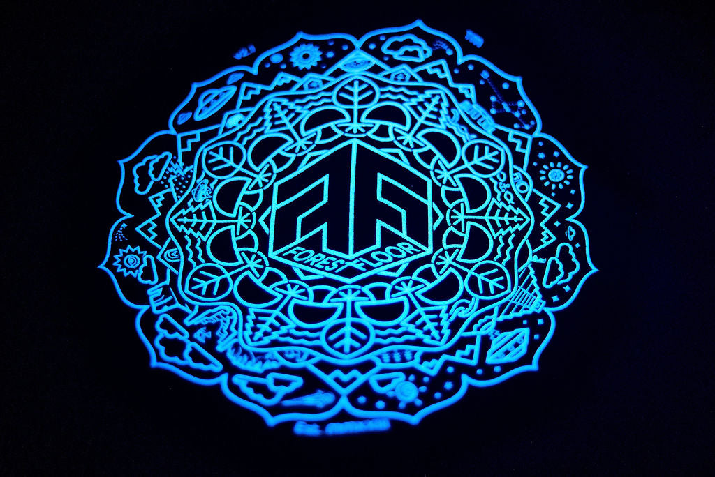 Men's / Unisex Psilocybin Blue™ Glow-in-the-Dark FOREST FLOOR Mandala Logo™ on Sponge Fleece Hooded Sweatshirt