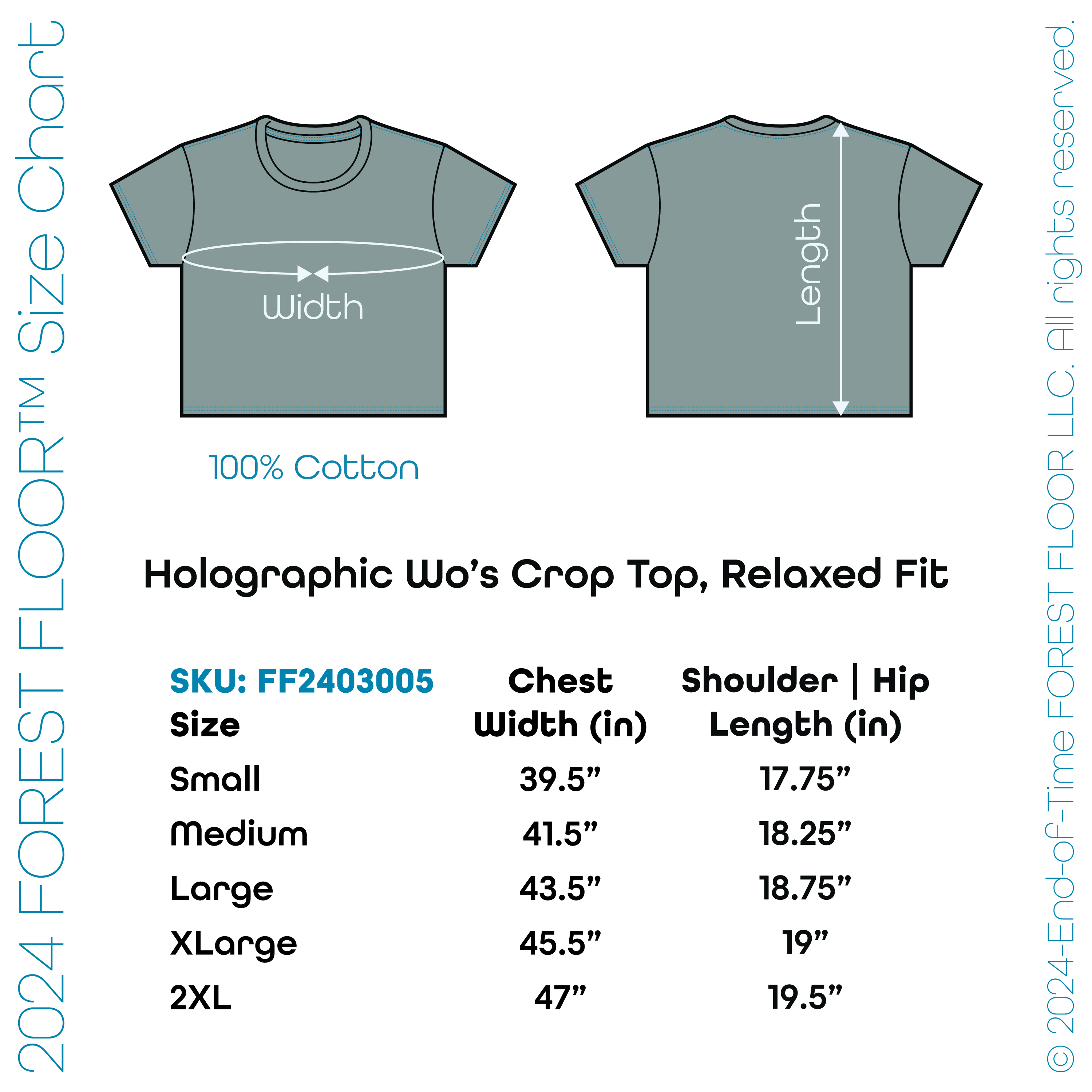 Holographic / Iridescent Foil FOREST FLOOR Mandala Logo™ on Woman’s 100% Cotton Premium Crop Top Tee