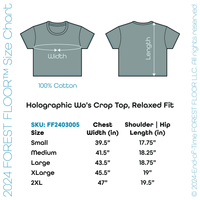 Holographic / Iridescent Foil FOREST FLOOR Mandala Logo™ on Woman’s 100% Cotton Premium Crop Top Tee