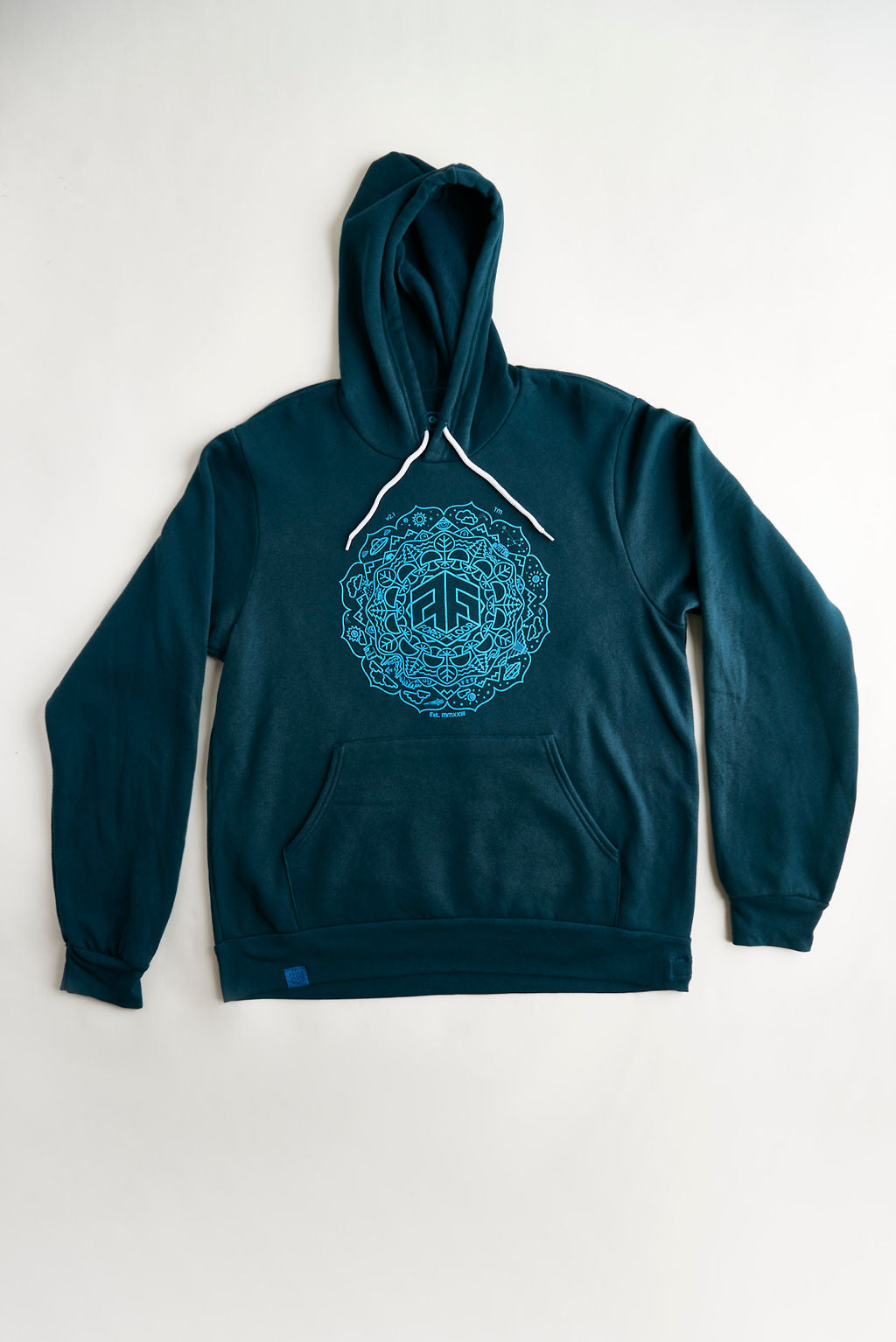 Men's / Unisex Psilocybin Blue™ Glow-in-the-Dark FOREST FLOOR Mandala Logo™ on Sponge Fleece Hooded Sweatshirt