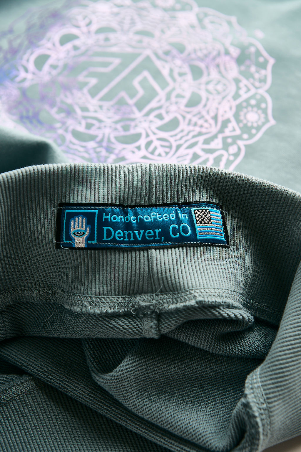 Holographic / Iridescent Foil FOREST FLOOR Mandala Logo™ on 100% Premium French Terry Cotton Hood