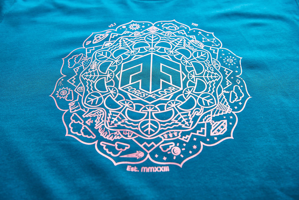 Holographic / Iridescent Foil FOREST FLOOR Mandala Logo™ on 100% Cotton Premium T-Shirt
