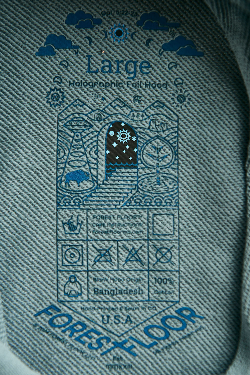 Holographic / Iridescent Foil FOREST FLOOR Mandala Logo™ on 100% Premium French Terry Cotton Hood