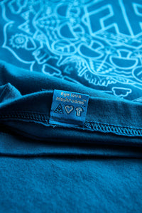 Psilocybin Blue™ Glow-in-the-Dark FOREST FLOOR Mandala Logo™ on 100% Cotton Tee
