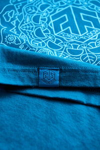 Psilocybin Blue™ Glow-in-the-Dark FOREST FLOOR Mandala Logo™ on 100% Cotton Tee