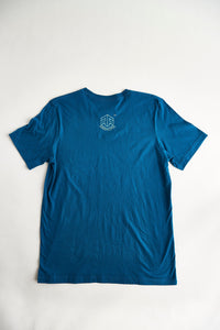 Psilocybin Blue™ Glow-in-the-Dark FOREST FLOOR Mandala Logo™ on 100% Cotton Tee