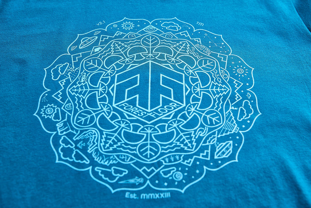 Psilocybin Blue™ Glow-in-the-Dark FOREST FLOOR Mandala Logo™ on 100% Cotton Tee