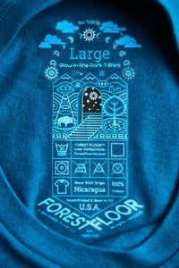 Psilocybin Blue™ Glow-in-the-Dark FOREST FLOOR Mandala Logo™ on 100% Cotton Tee