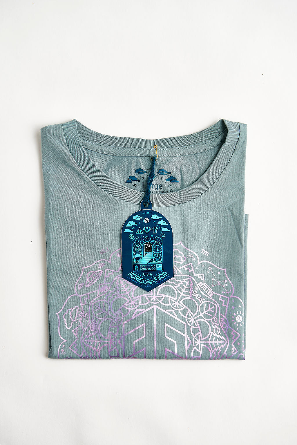 Holographic / Iridescent Foil FOREST FLOOR Mandala Logo™ on Woman’s 100% Cotton Premium Crop Top Tee
