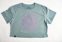 Holographic / Iridescent Foil FOREST FLOOR Mandala Logo™ on Woman’s 100% Cotton Premium Crop Top Tee
