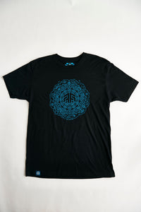 "Reverse-Anti-Tie-Dye-Tri Tee" Psilocybin Blue™ FOREST FLOOR Mandala Logo™ on Triblend T-Shirt