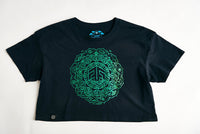 Holographic / Iridescent Foil FOREST FLOOR Mandala Logo™ on Woman’s 100% Cotton Premium Crop Top Tee