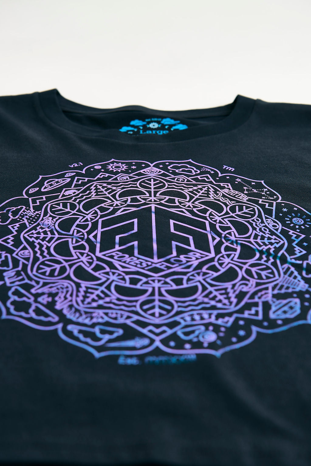Holographic / Iridescent Foil FOREST FLOOR Mandala Logo™ on Woman’s 100% Cotton Premium Crop Top Tee