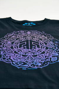 Holographic / Iridescent Foil FOREST FLOOR Mandala Logo™ on Woman’s 100% Cotton Premium Crop Top Tee