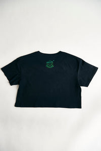 Holographic / Iridescent Foil FOREST FLOOR Mandala Logo™ on Woman’s 100% Cotton Premium Crop Top Tee