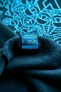 Women's Psilocybin Blue™ Glow-in-the-Dark FOREST FLOOR Mandala Logo™ on Cropped Sponge Fleece Hooded Sweatshirt