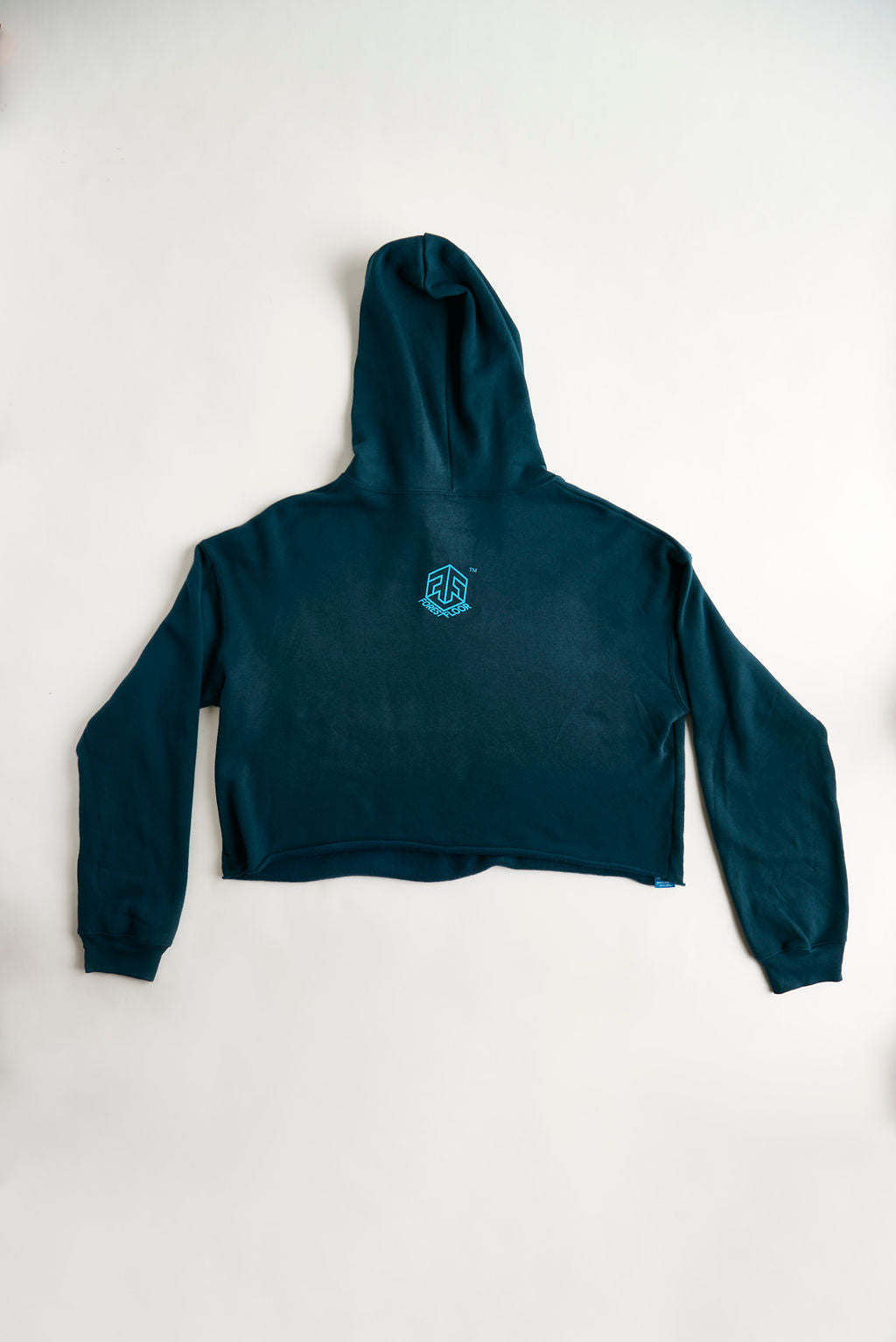 Women's Psilocybin Blue™ Glow-in-the-Dark FOREST FLOOR Mandala Logo™ on Cropped Sponge Fleece Hooded Sweatshirt